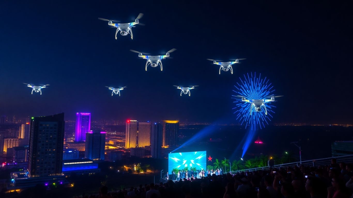 Drone show over Indonesian city corporate event night