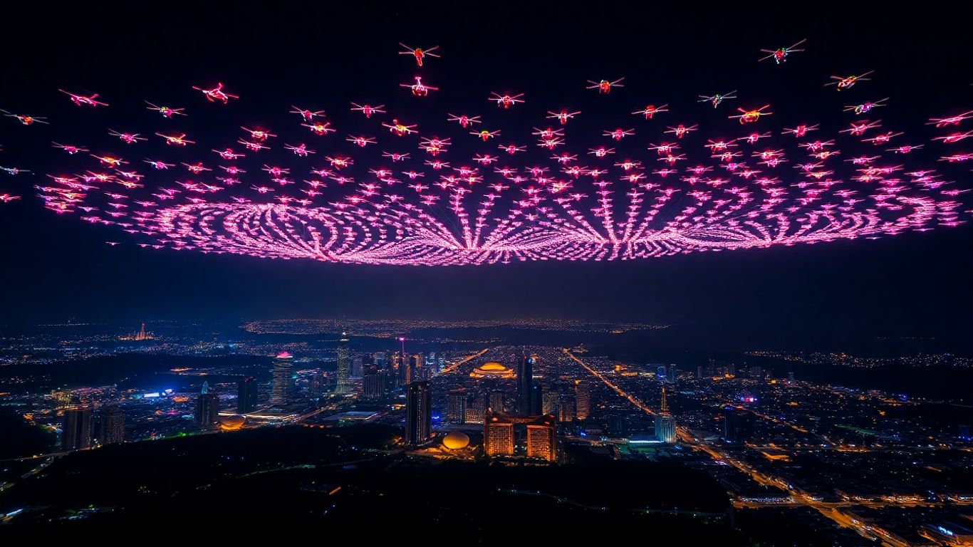 Drone show in Indonesia at night