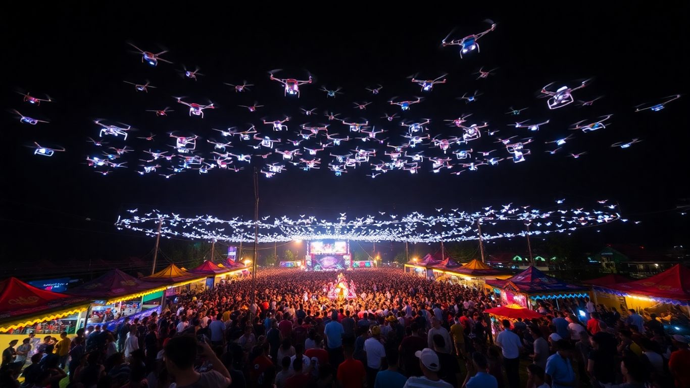 Drone light show over Indonesian festival